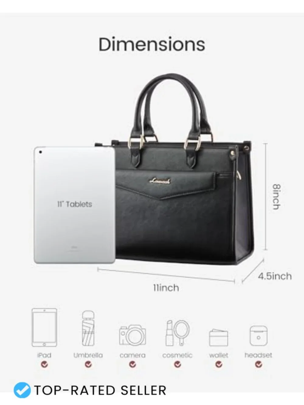 PU Leather Satchel Tote with Crossbody Strap